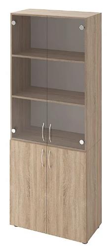 Шафа для книг 4-дверна на 5 полиць з верхніми скляними дверима БРІК